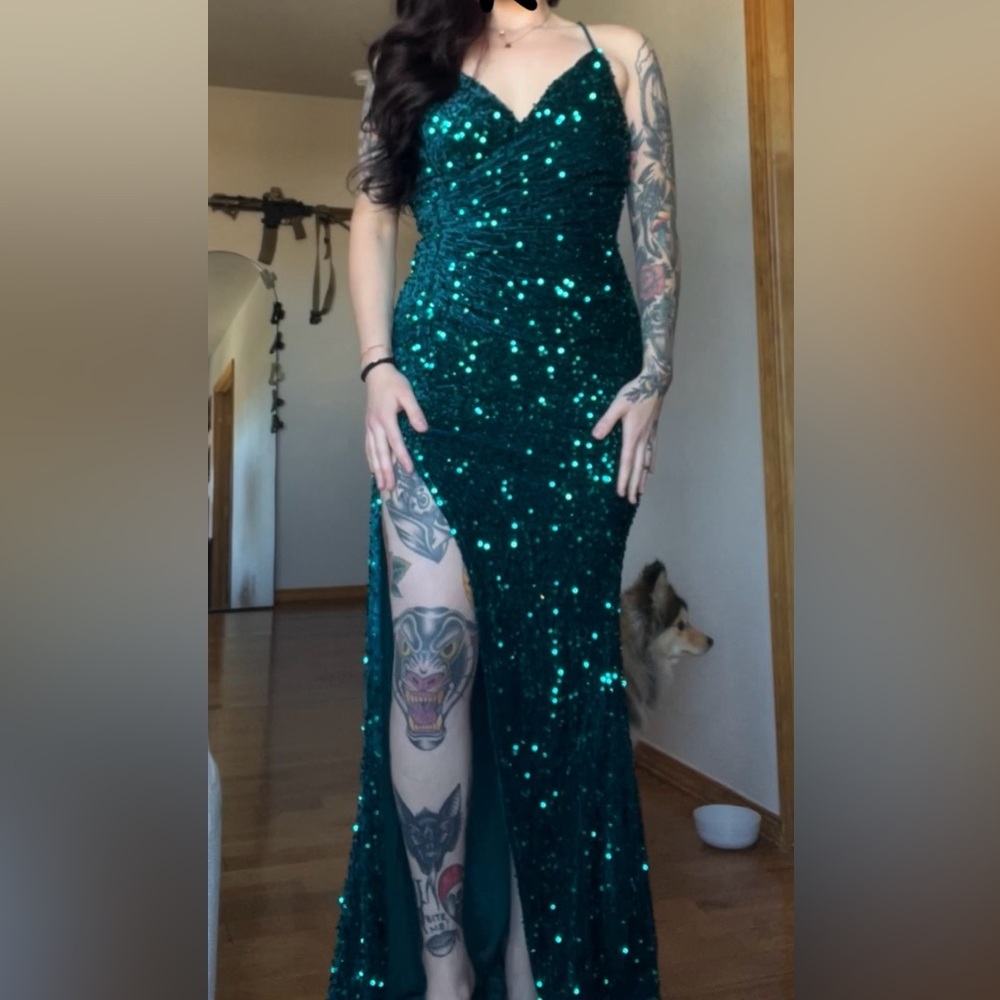 Baltic Born green sequin gown